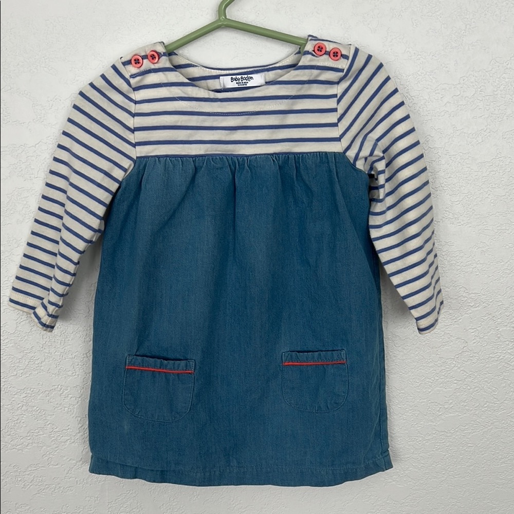 Baby Boden Blue and White Striped Kids Dress. 12-18 mo